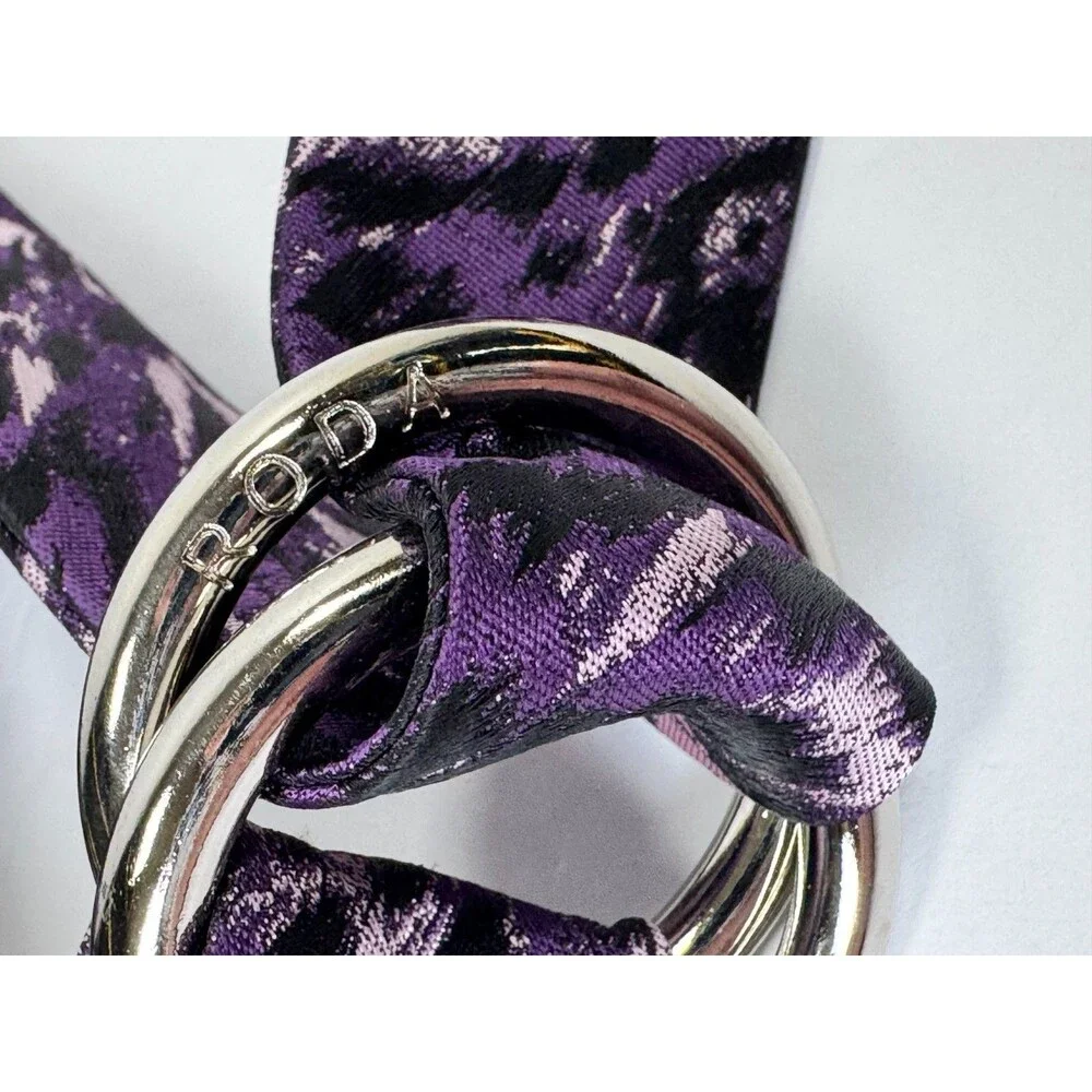 RODA‎ Ribbon Belt Mens Unisex Medium Purple Black Abstract Animal Print D Ring